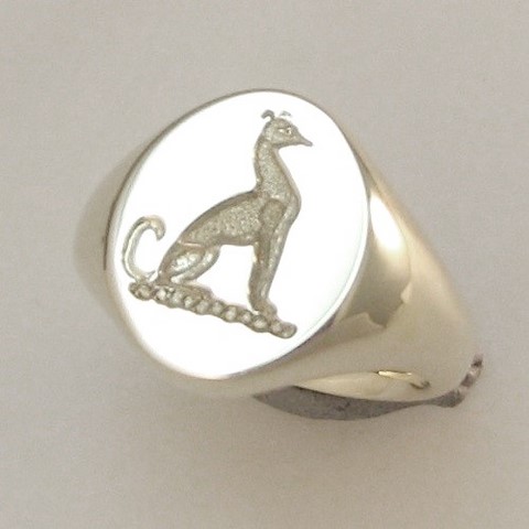 Whippet dog sitting crest seal engraved sterling silver 925 signet ring