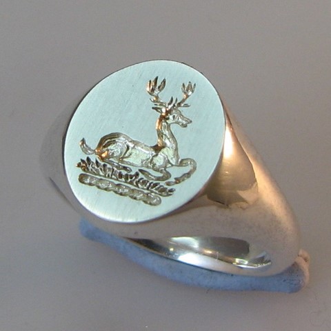 Stag silver crest engraved seal ring